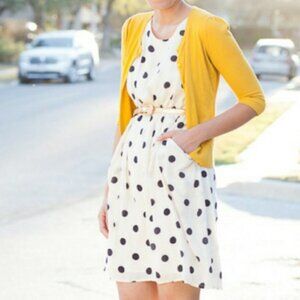 J Crew Silk Cream & Navy Polka Dot Dress w/ Pockets 12